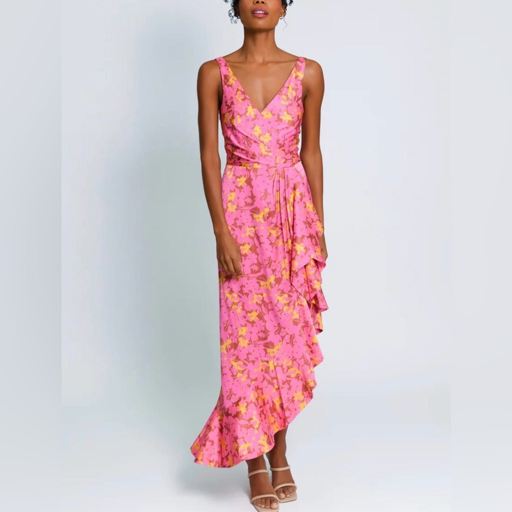 Vibrant Pink Floral Asymmetrical Dress